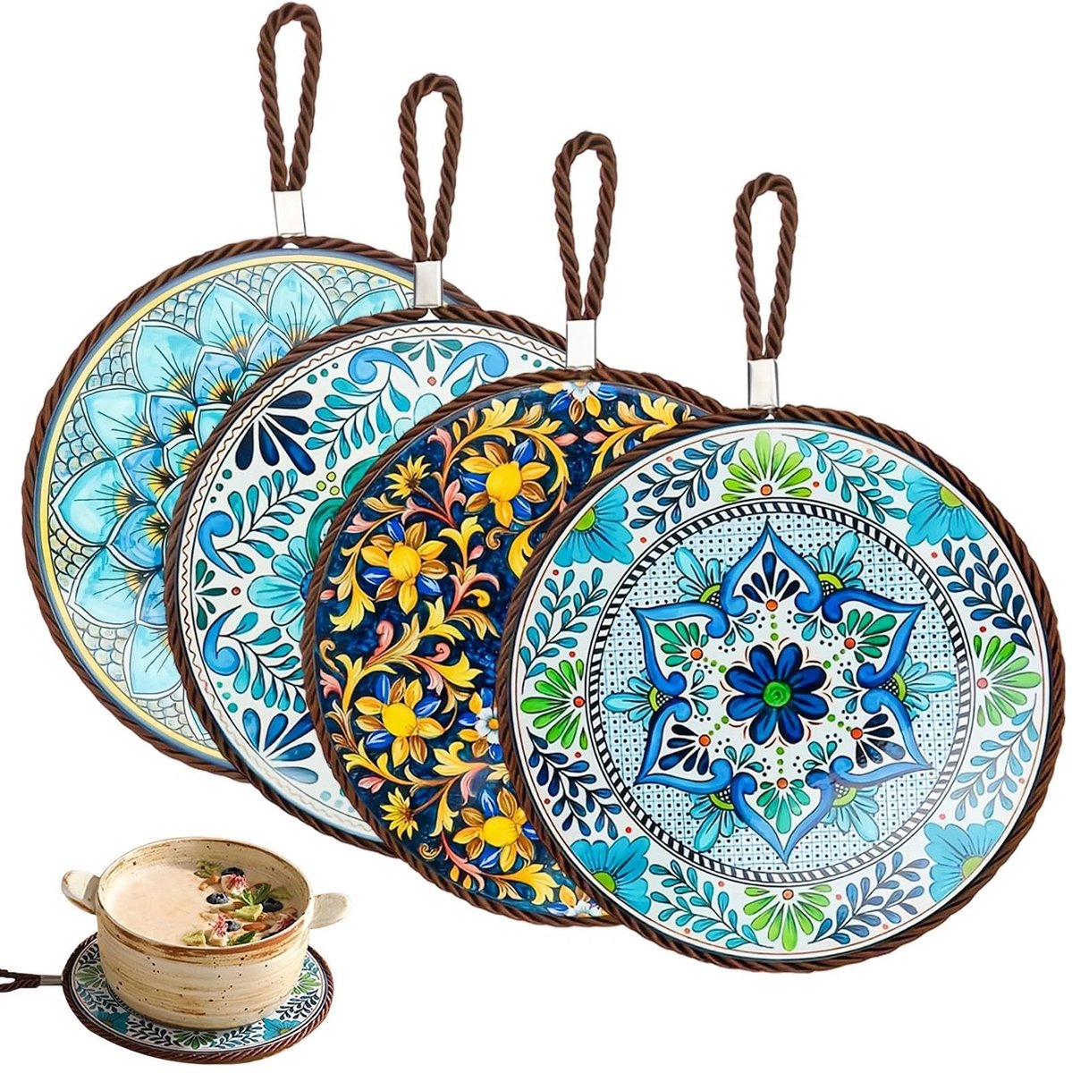 Dailygoods - Onderzetter - Keramische onderzetter - Vintage model - Geschikt voor kopjes en borden - Elegante keukenaccessoires - Multifunctionele ond...
