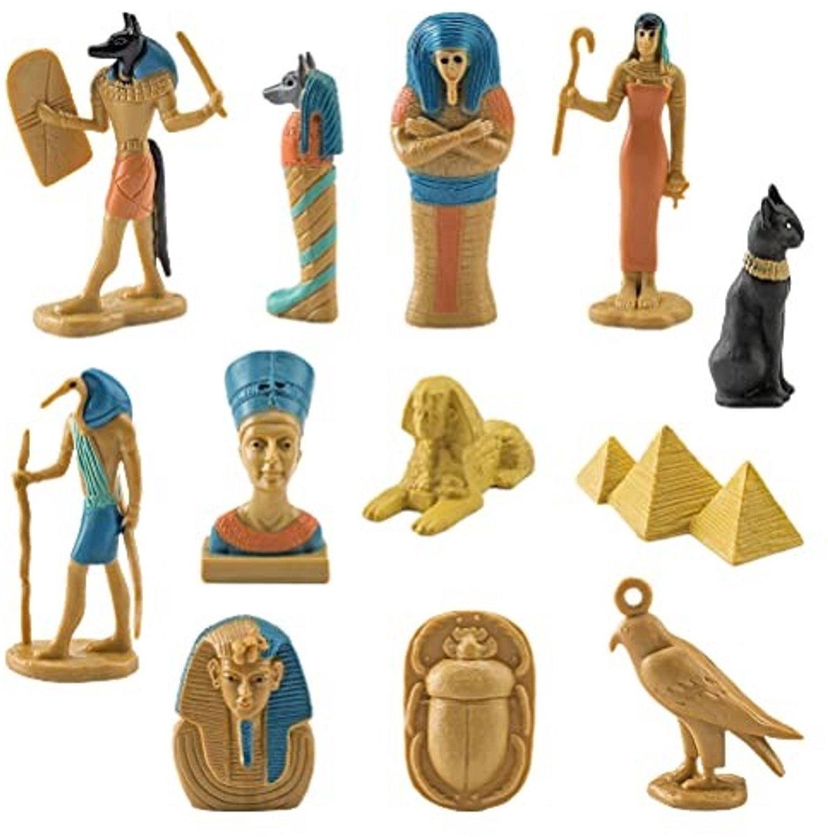 Dailygoods- Beeldjes Set 12 Stuks - Oude Egypte Ornamenten - PVC Miniatuur Standbeelden - Decoratie Woonkamer - Decoratieve Beeldjes - Realistisch Ontwerp