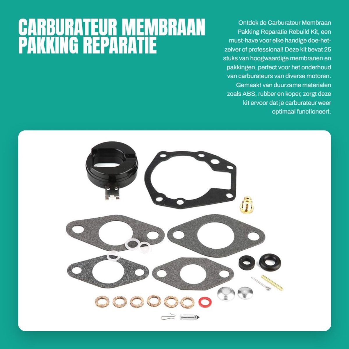Dailygoods- Carburateur Reparatieset 25 Stuks - Membraan/Pakking - Professionele Accessoires - Onderhoud - Geschikt voor 1.5/2 pk - ABS/Rubber/Ijzer/Papier/Koper