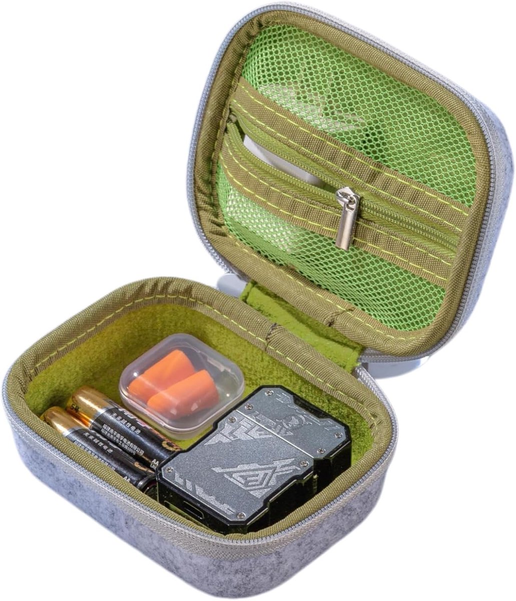 Thijox - Vilten tas voor kabels en elektronische accessoires, schokbestendig, grijs met groene binnenvoering, harde schaal, compact 154 x 115 x 60 mm