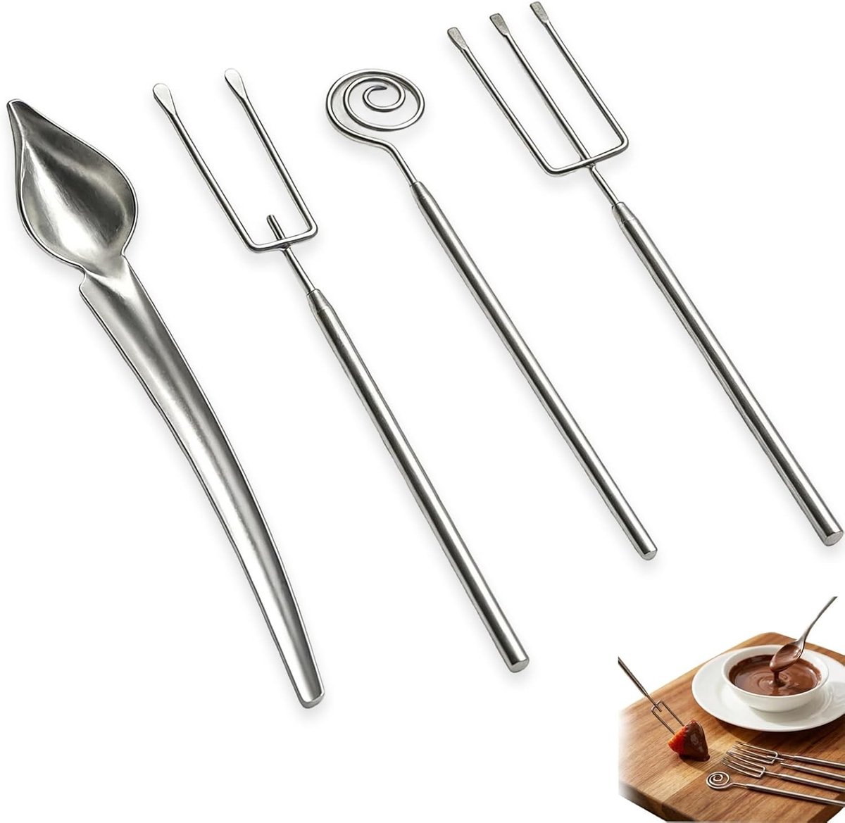 Set van 4 roestvrijstalen chocoladevorken voor chocolade decoratie, dip vorken en bakgereedschap voor zoetigheden