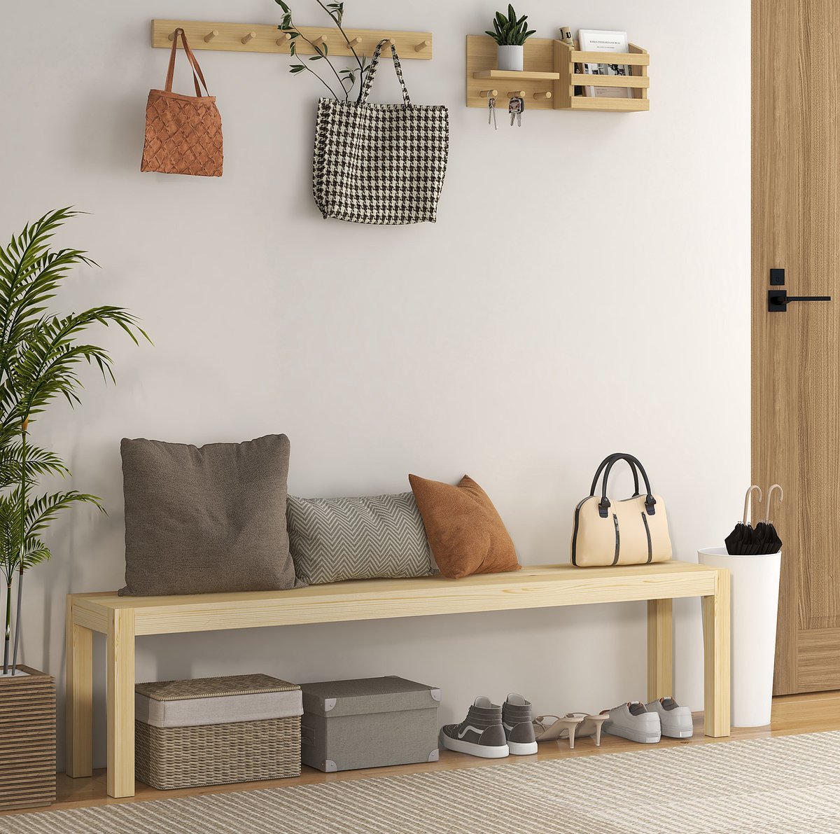 MEUNIQ houten eetbank 3-zits 175 cm x 33 cm x 45 cm van grenenhout in naturel, landelijke stijl voor keuken, eetkamer en hal
