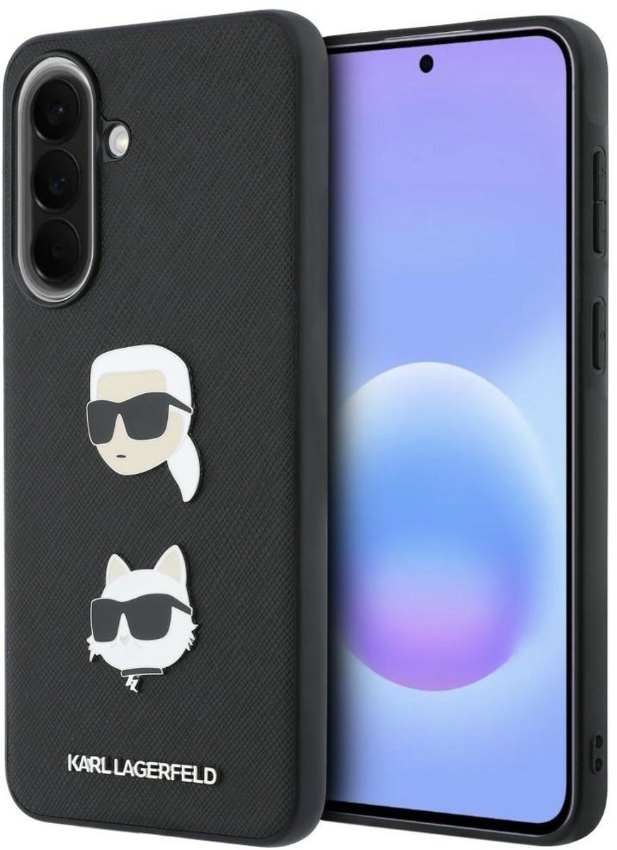 Karl Lagerfeld w/ Karl&Choupette Heads Pins&Logo Hoesje voor Samsung Galaxy A37 5G Zwart
