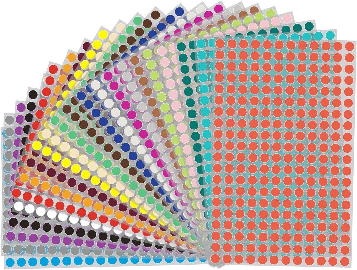Kleurige 8mm Ronde Stickers, 6160 Zelfklevende Puntlabels voor Kantoor en School, 22 Kleuren en 22 Vellen voor Organisatie en Codering