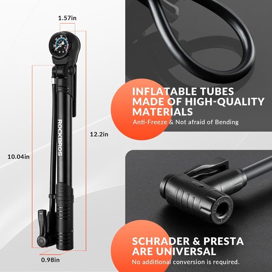Draagbare fietspomp - staande pomp 120 psi met manometer - geschikt voor mountainbike en racefiets - fietsaccessoires — afbeelding 5