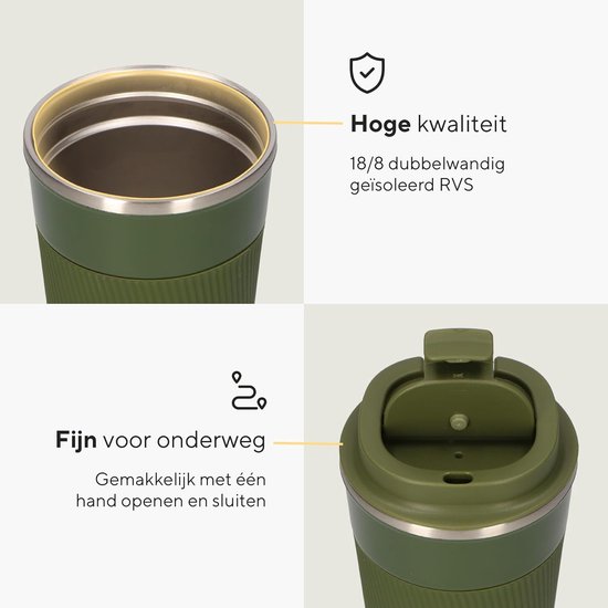 Roestvrijstalen Mok - To Go Beker - Warme Dranken - Lekvrije Dop - 380 ml - Groen — afbeelding 5