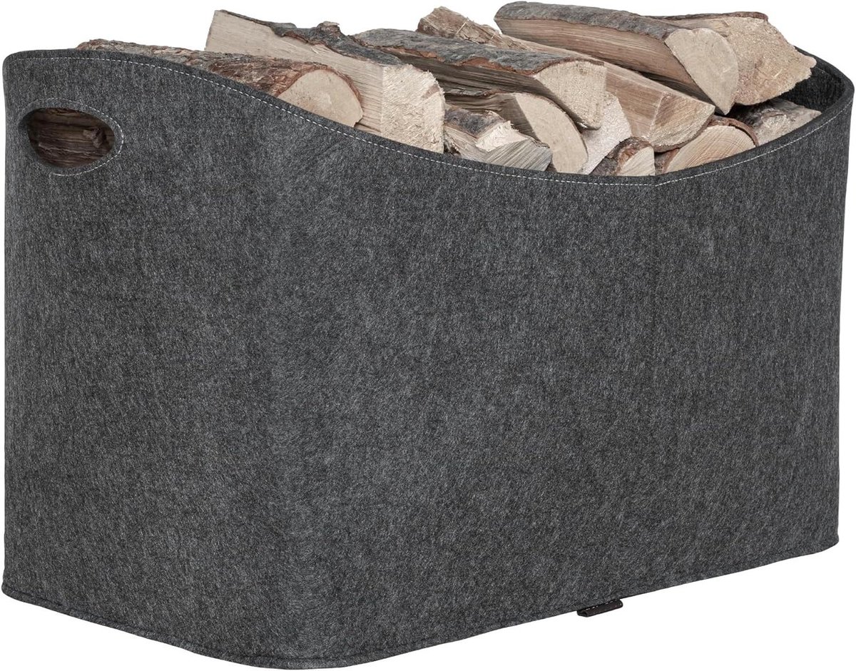 Vilten Opbergmand - Houtzak Krantenbak - Decoratief Opbergen - Grote Capaciteit 100L - 63 x 40 x 42 cm - Antraciet