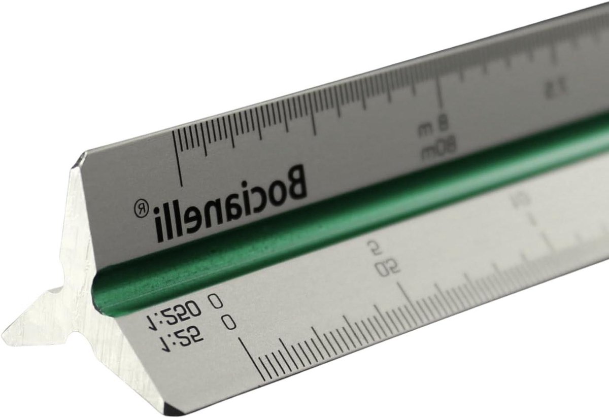 Schaal Liniaal - Meetlat Driehoek - Technische Tekeningen - 12 Verschillende Schalen - 30 cm Lengte - Zilver Aluminium