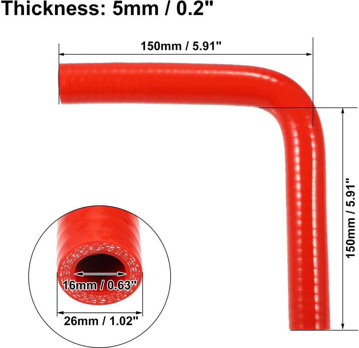 Dailygoods- Koppelstuk Universeel 16mm - Silicone 90 Graden - Auto Koelsysteem - Rood - Lange Levensduur - Verbeterde Prestaties - Siliconenslang