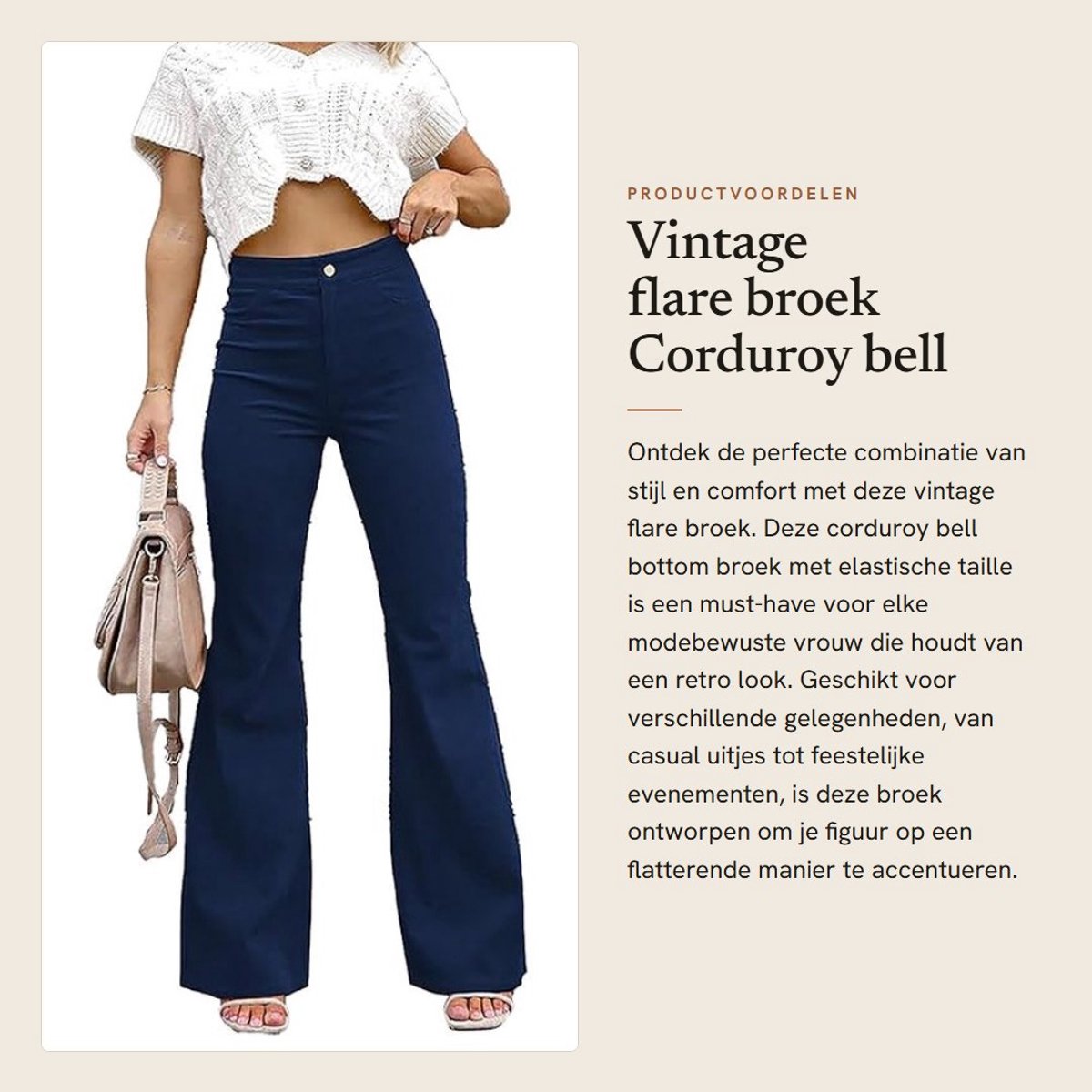 Dailygoods- Flare Broek Elastische Taille - Corduroy - Retro Look - Bell Bottom - Achterzakken - Flatterende Pasvorm