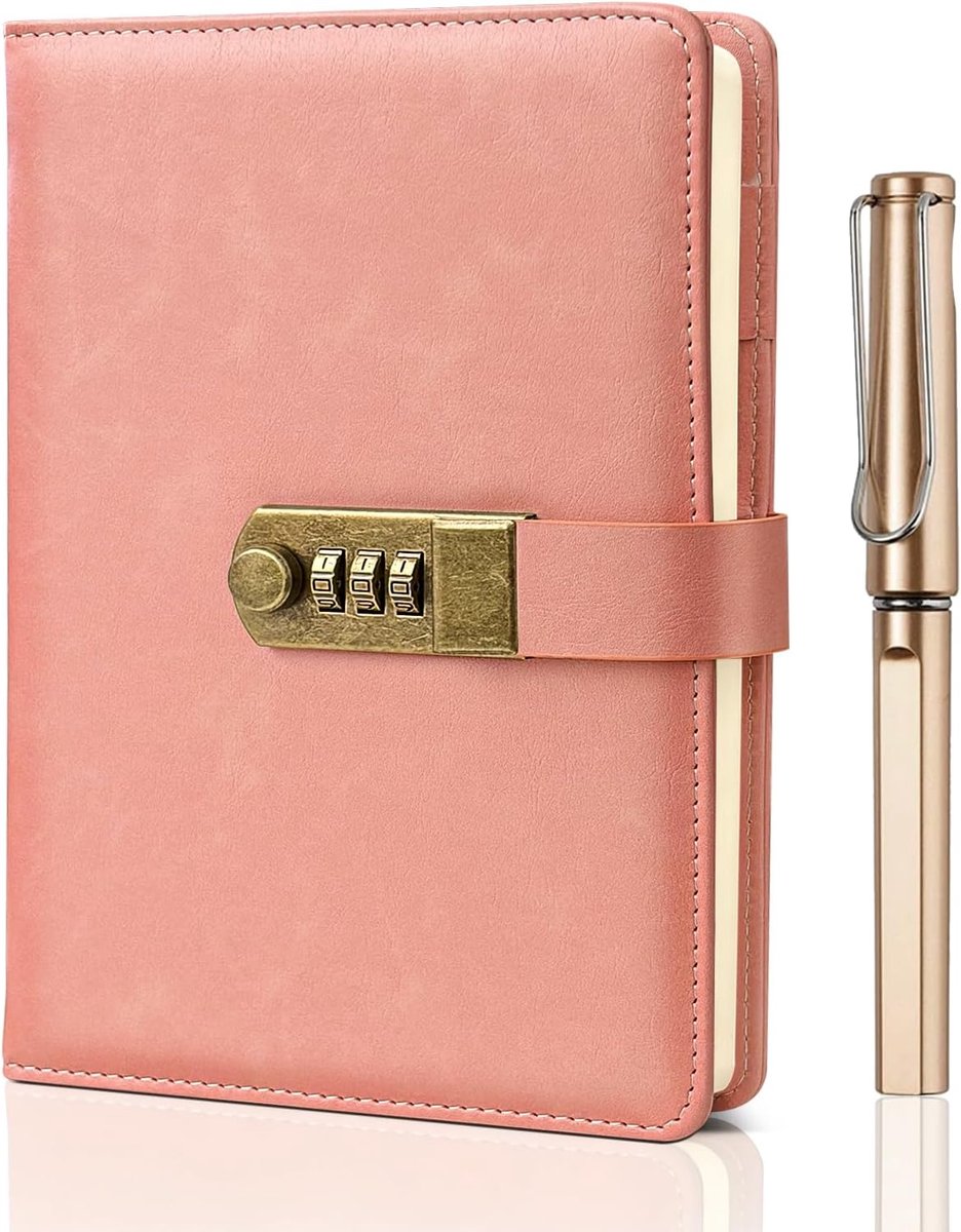 SnelShoppen - Dagboek met Slot A5 PU Leren Notitieboek voor Volwassenen en Studenten, Vintage Herbruikbaar Dagboek in Roze, Ideaal voor Notities, 21 x