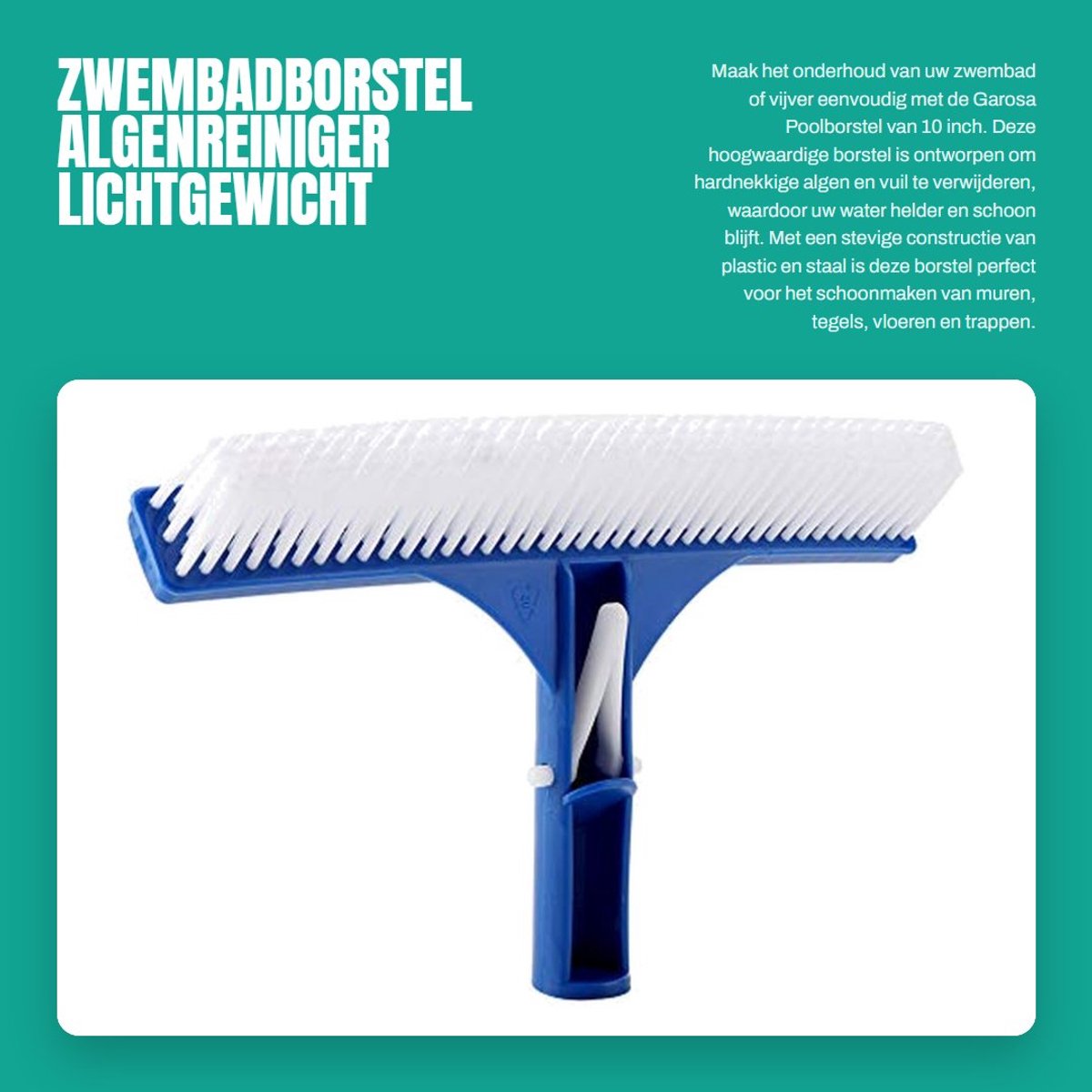 Dailygoods- Zwembadborstel 10 inch - Kunststof/Staal - Corrosiebestendig - Lichtgewicht - Hoogwaardige Reinigingsefficiëntie - Verstelbaar Handvat - Zwembadreiniger
