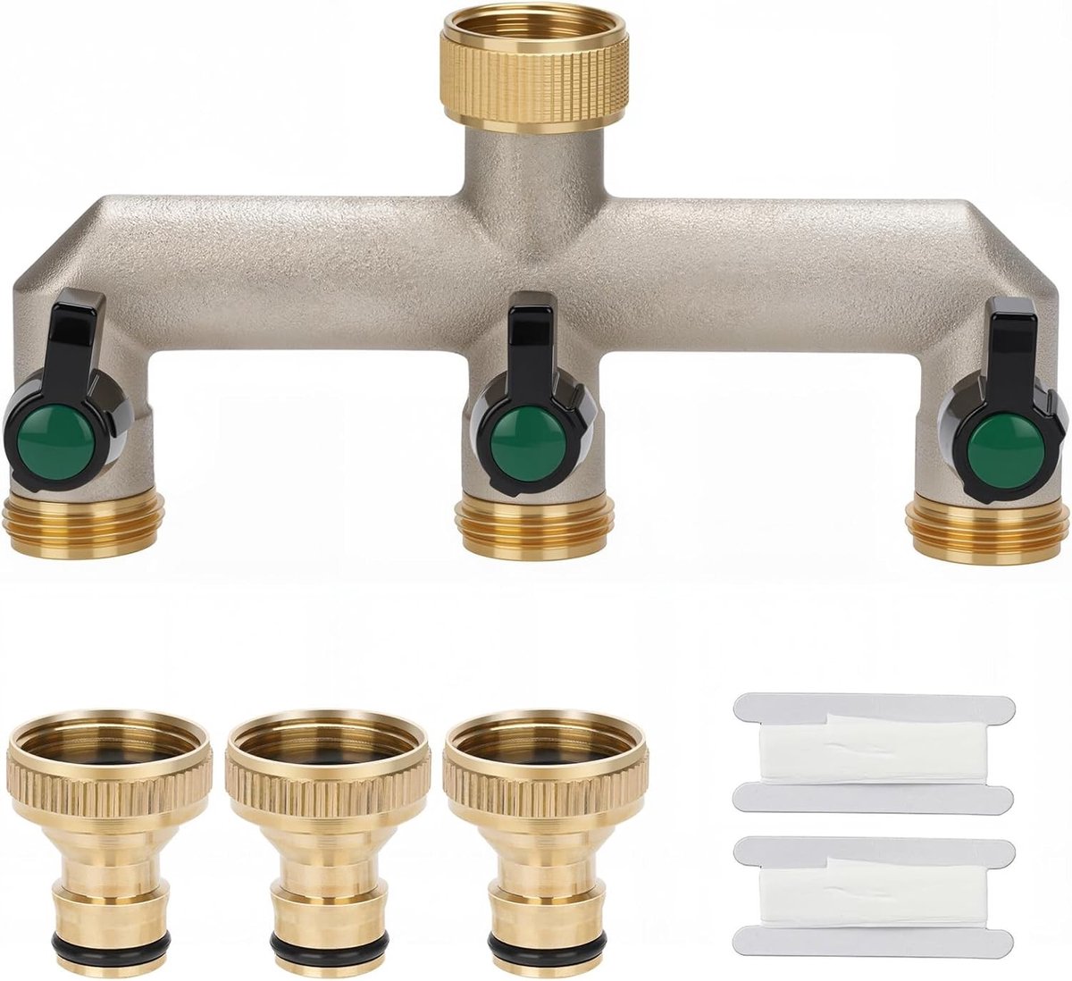 3-way waterdistributor met 3/4 inch kraan, verstelbare en vergrendelbare waterstroom voor grote tuinen, ideaal voor irrigatie en tuinonderhoud