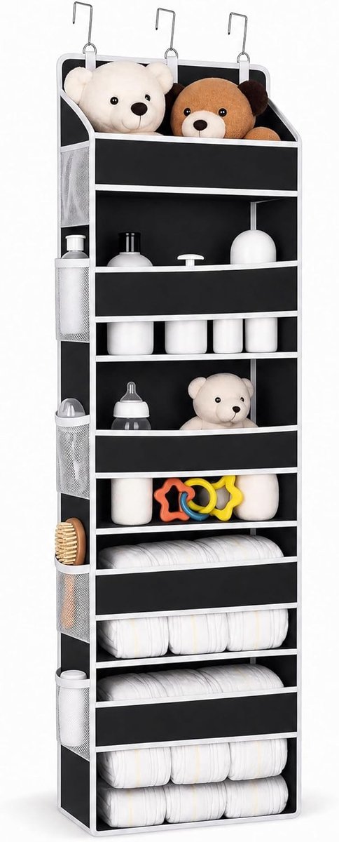 Deur Organizer met 5 Compartimenten, Ruimtebesparende Opbergruimte voor Slaapkamer en Badkamer, Hangende Opbergoplossing voor Achterdeur (Zwart)