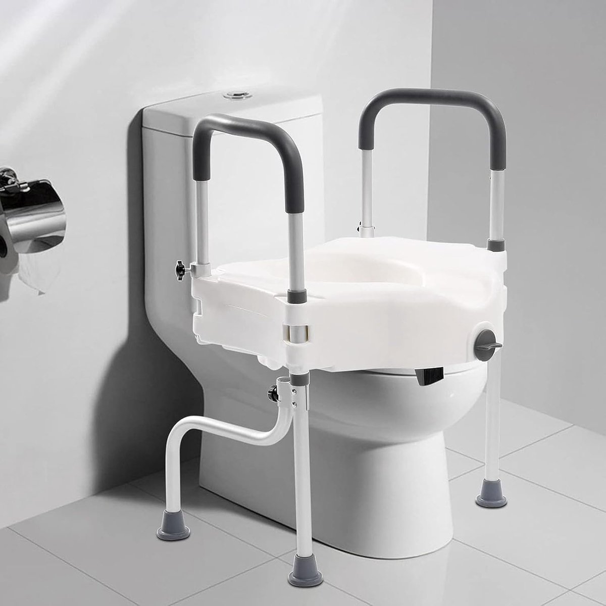 Toilet Verhoger - Zitverhoger Armleuningen - Ondersteuning Ouderen - 3-in-1 Functionaliteit - 150 kg Belasting - Grijs