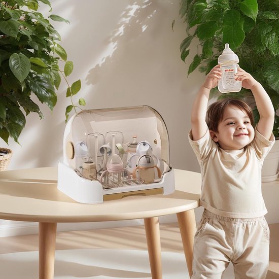 Babyfles Organizer - Droogrek Flessen - Babyvoeding Opslag - Stofdicht Deksel - 26x26x26 cm - Bruin — afbeelding 2