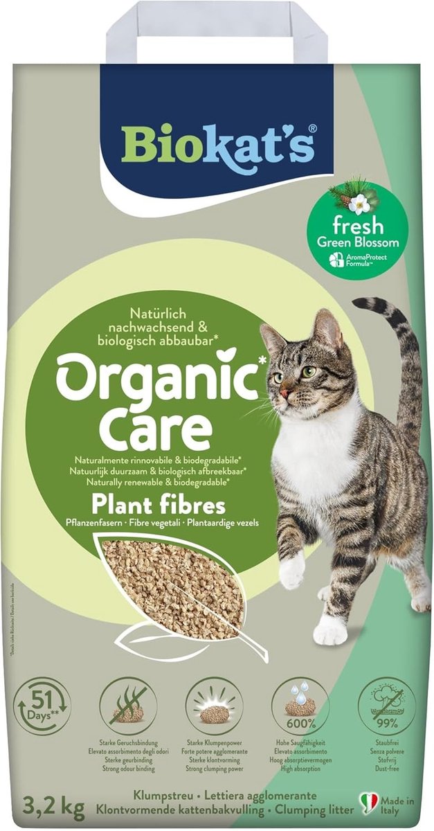 Kattenbakvulling - Biologisch afbreekbare Plantenvezels - Grove klontervorming - Hoge absorptie - Voor gevoelige katten
