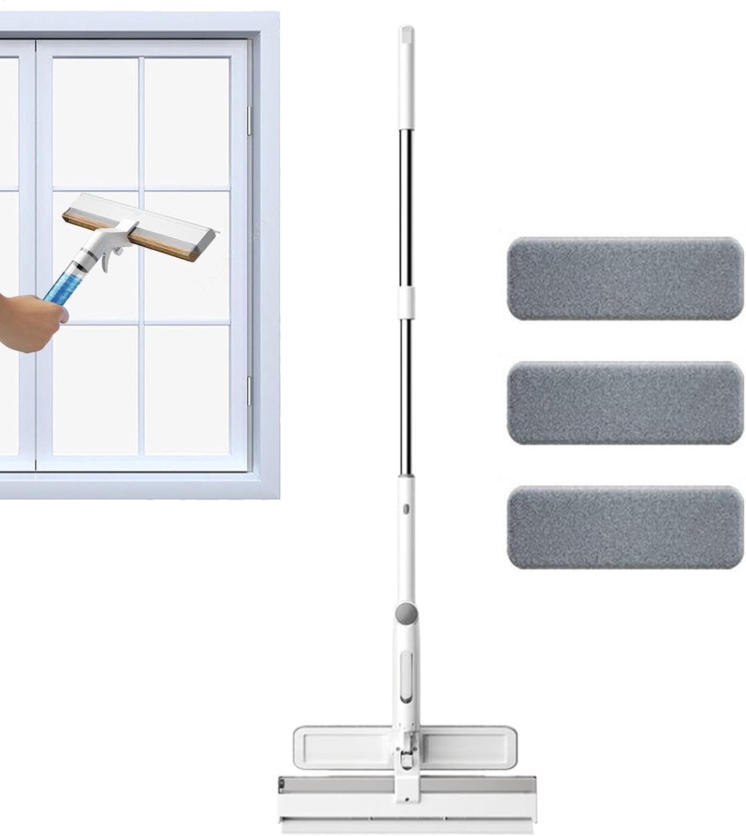 Glasreinigingsrakel - Glaswisser Schraper - Ramen Schoonmaken - Uitschuifbare Telescoopsteel - 96-130 cm - Wit