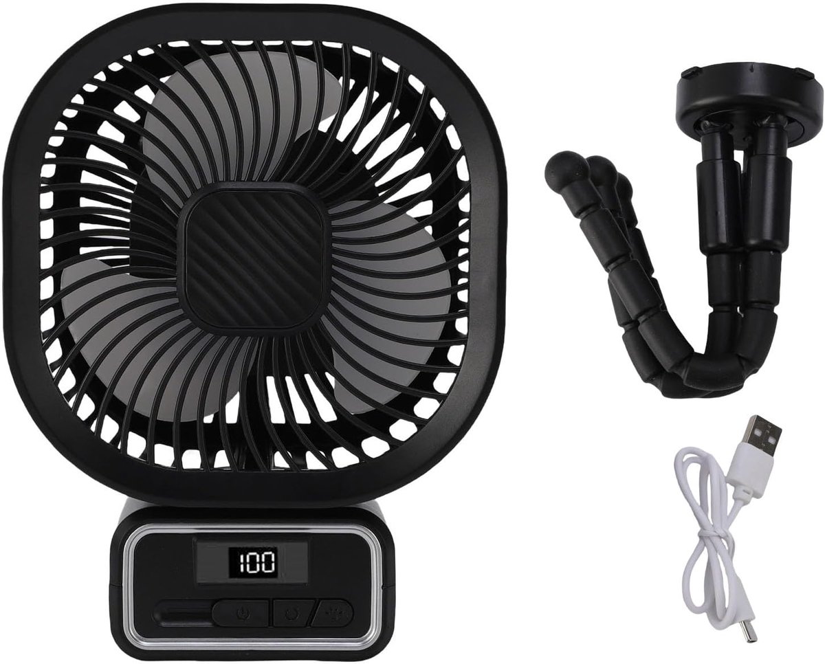 Draagbare Ventilator - Flexibel Statief - Kinderwagen Koeling - Digitaal Display - 16 x 8 cm - Wit
