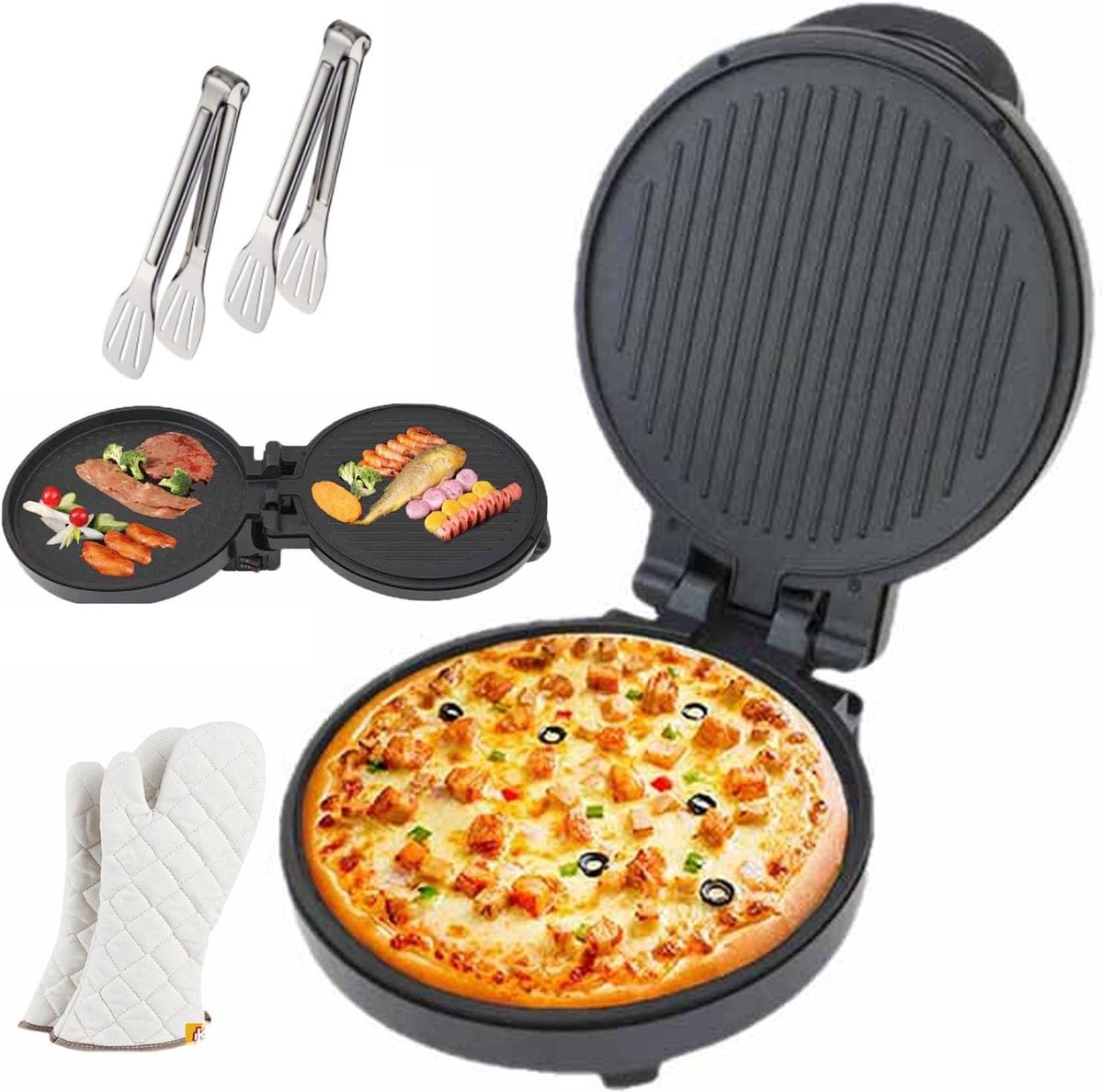 Elektrische Pizza Oven Multicooker Thuis Koken Dubbelzijdige Verwarming 30.5 cm Zwart