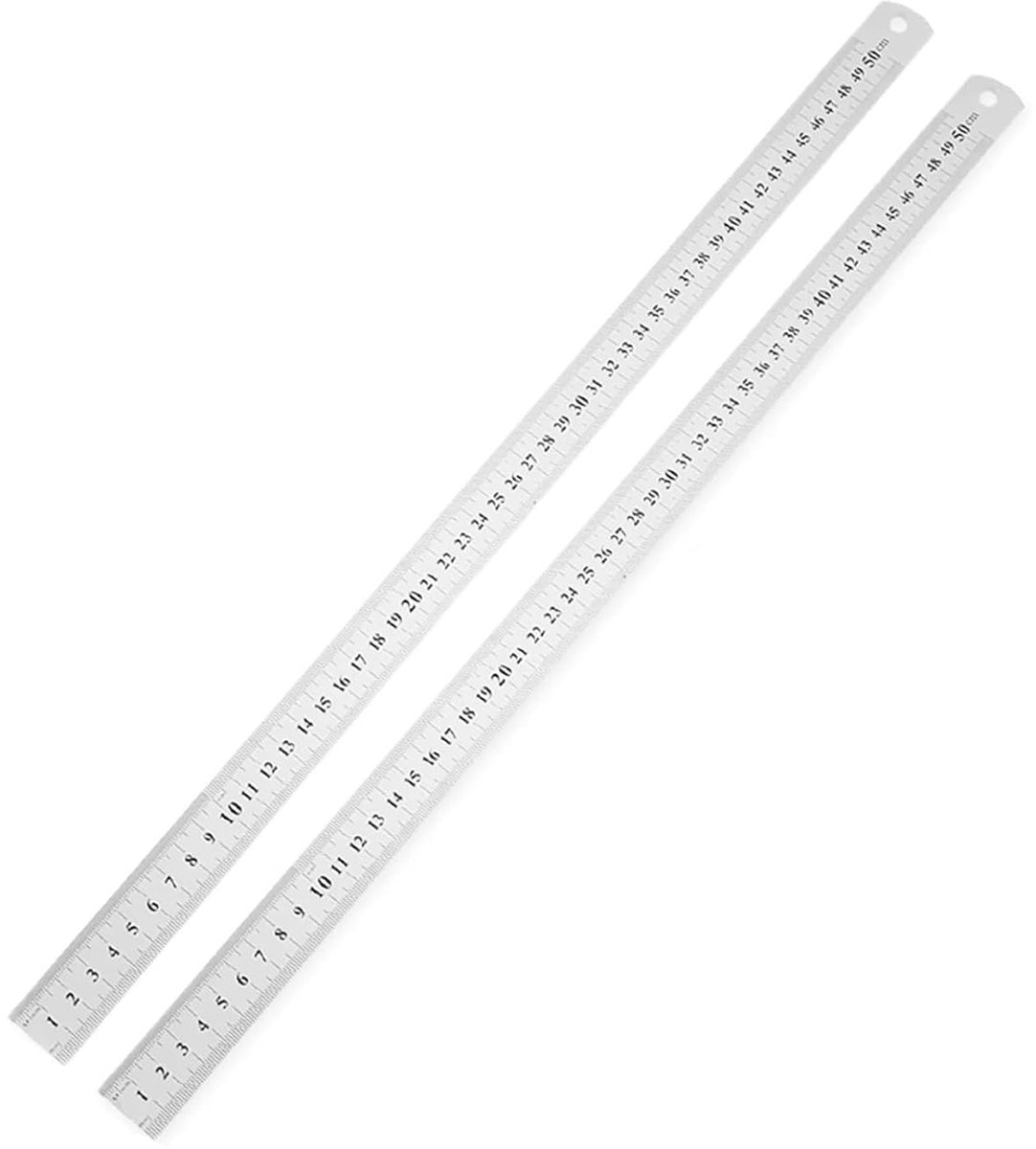 Metalen Liniaal - Rechte Rand - Nauwkeurig Meten - Dubbelzijdig - 50 cm - Zilver