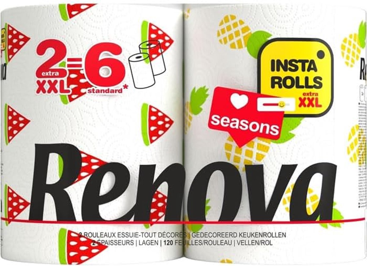 XXL Keukendoeken - Keukenpapier Rollen - Huishoudelijk Gebruik - Milieuvriendelijk Materiaal - 2 Rollen = 6 Standaard - Wit
