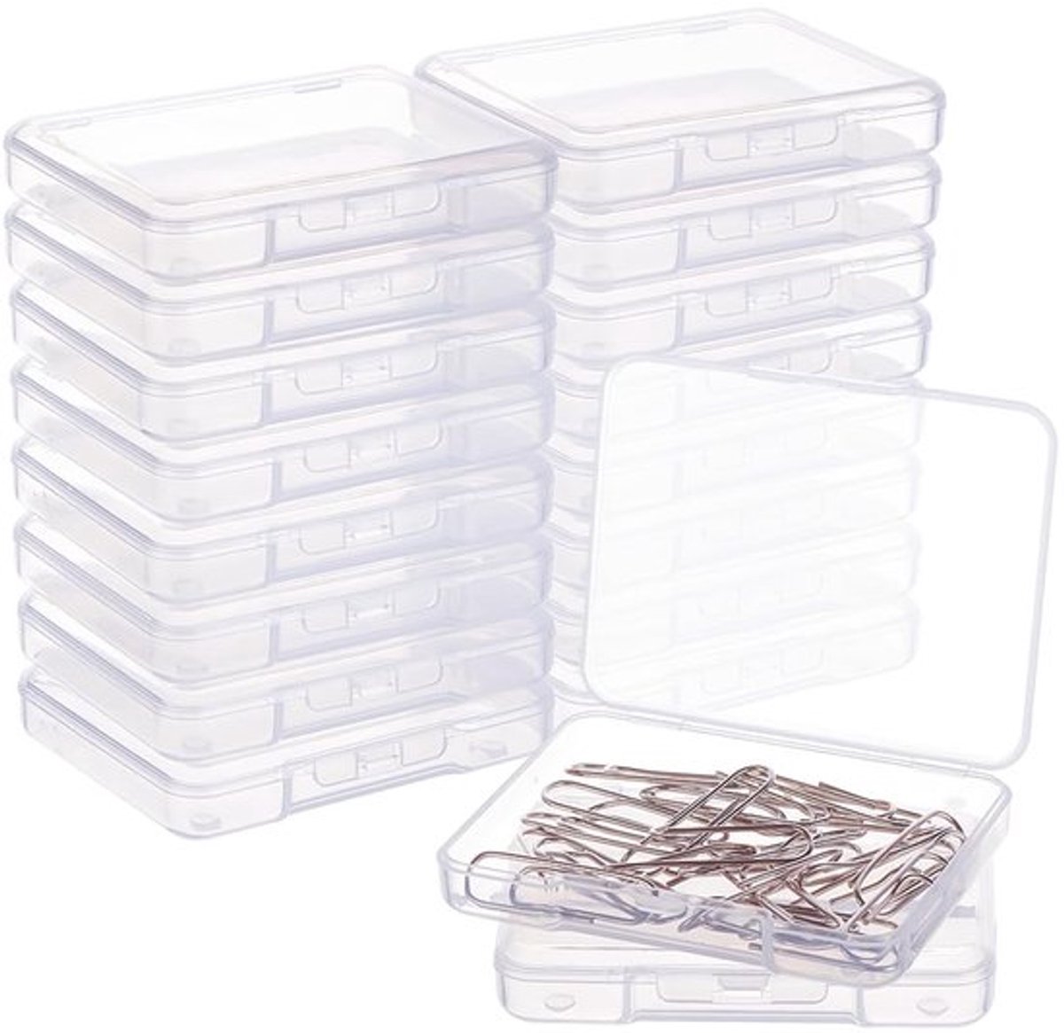 Kralencontainers 18-delig - Doorzichtige Kunststof - Klapdeksels - Organiseren van Kleine Voorwerpen - Lekvrij - Compact 6,7 x 5,2 x 1,2 cm - Opbergdozen