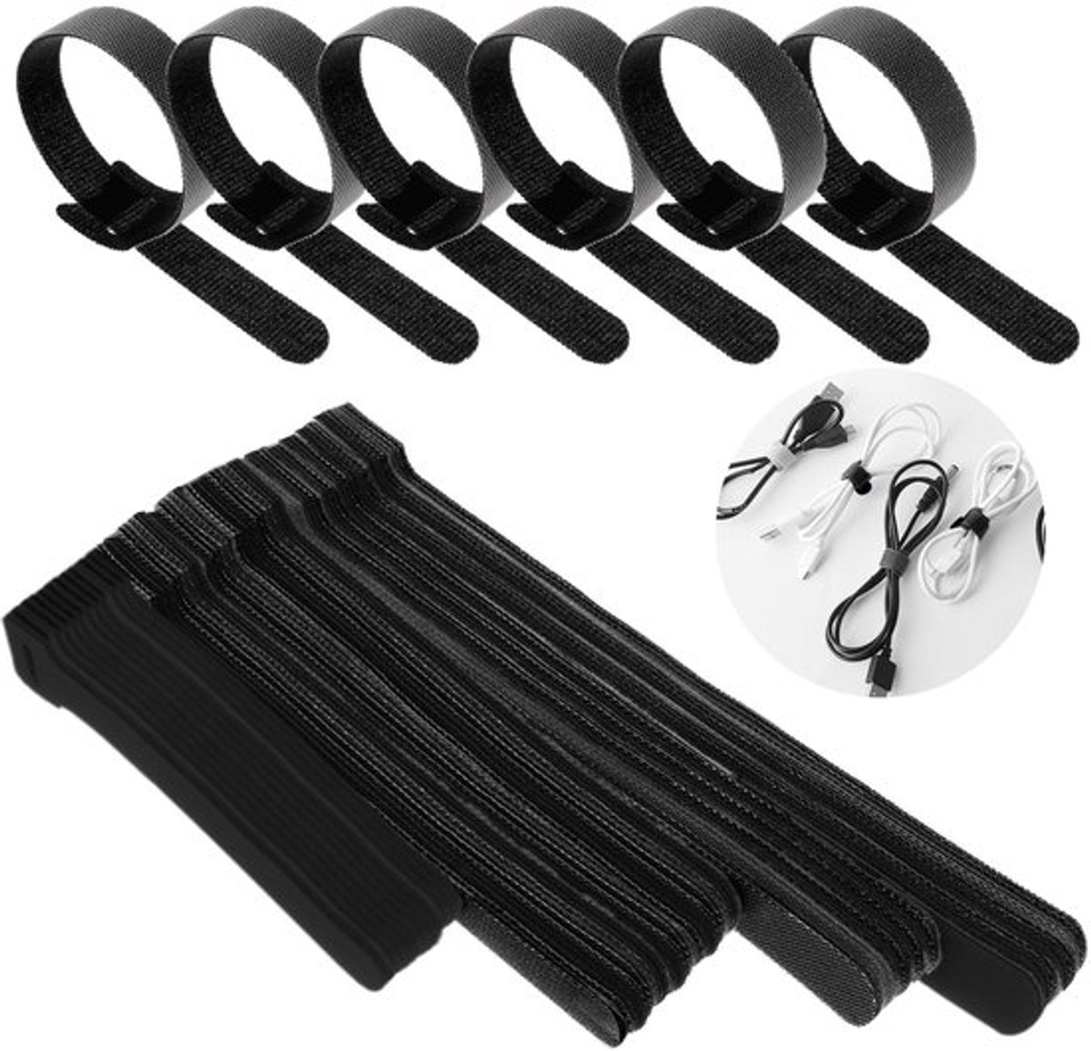 MTTProducts - Kabelbinders - Herbruikbare Velcro Strips - Desk Organisatie - Zwart