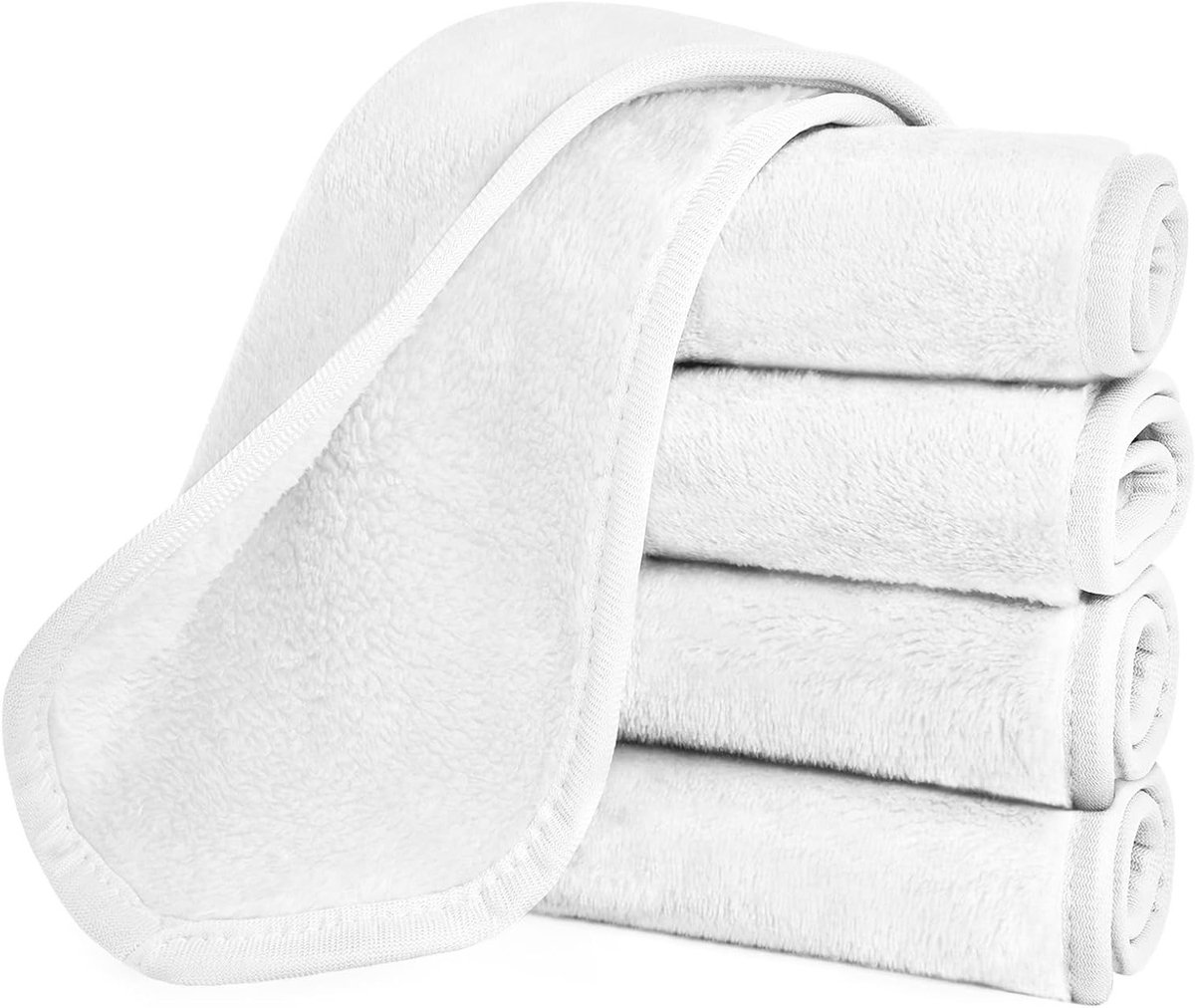 Verwijderbare Microvezel Gezichtsdoekjes voor Make-up Verwijderen, Herbruikbare en Wasbare Ultra Zachte Reinigingsdoekjes (Wit, 5 Stuks)