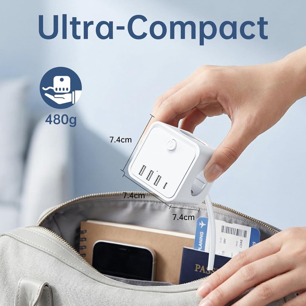 7-in-1 Stekkerdoos met USB - Compact en Draagbaar - Met Schakelaar - 2 meter Kabel - Voor Woonkamer en Kantoor
