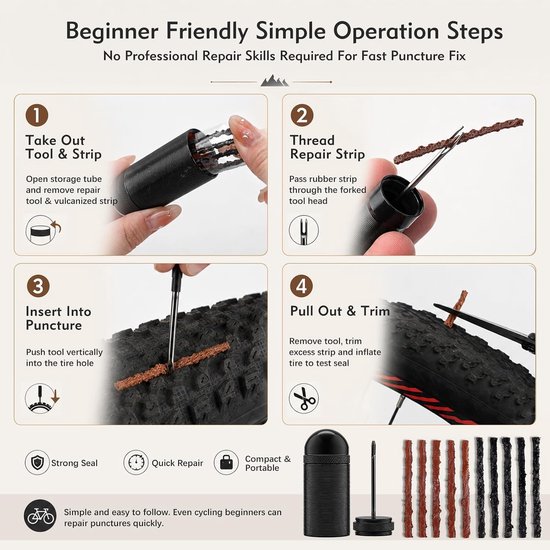 Reparatieset Banden - Fietsbanden Herstel - Onderweg Reparen - Tubeless Geschikt - 1 Stuks - Zwart — afbeelding 3