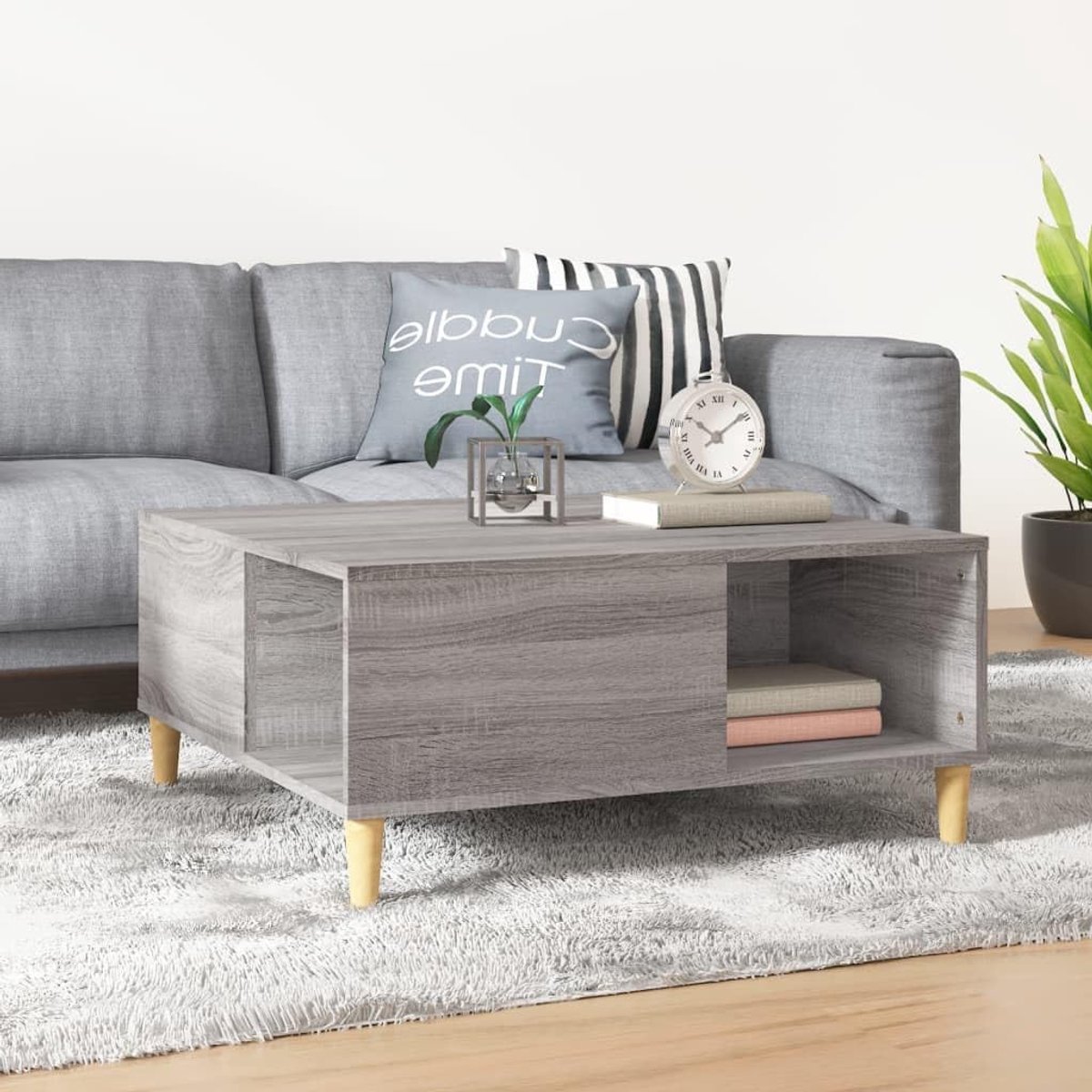 Salontafel - Woonkamer tafel - Opbergen en decoreren - Glad oppervlak - 80x80x35 cm - Grijs Sonoma