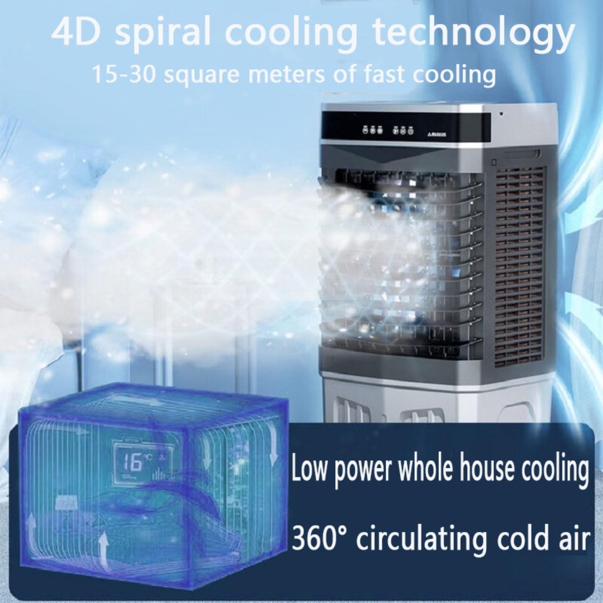 Draagbare Airconditioner - Luchtkoeler Ventilator - Kamertemperatuur Regelen - Grote Watertank - 80cm - Wit — afbeelding 8