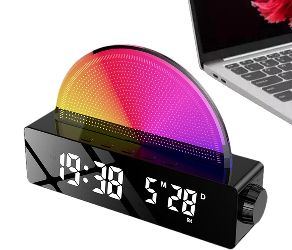 Wekker met Licht - Wake-up Light - Rustig Ontwaken - Zonsimulatie - N.v.t. - Zwart met spiegel