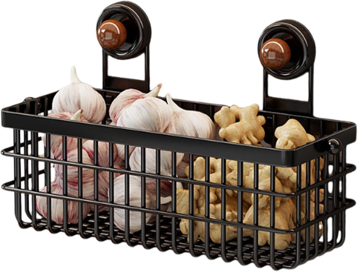 Sponshouder Keuken - Wandrek Douche - Verticale Opslag - Geurvrije Ventilatie - 11x13x11 cm - Zwart