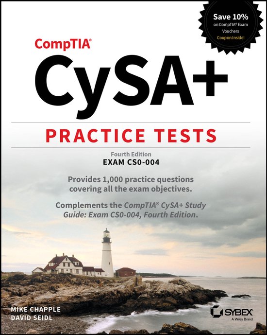 CompTIA CySA+ Tests de Pratique, quatrième édition. Avec phare et paysage rocheux.