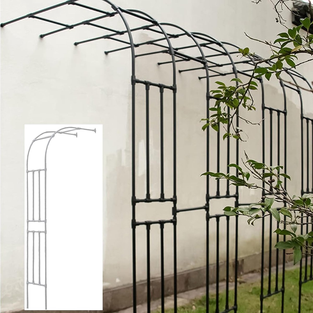 Halve Rozenboog - Klimplant Steun - Tuin Decoratie - Weerbestendig Metaal - 2.4 Meter Hoog - Zwart