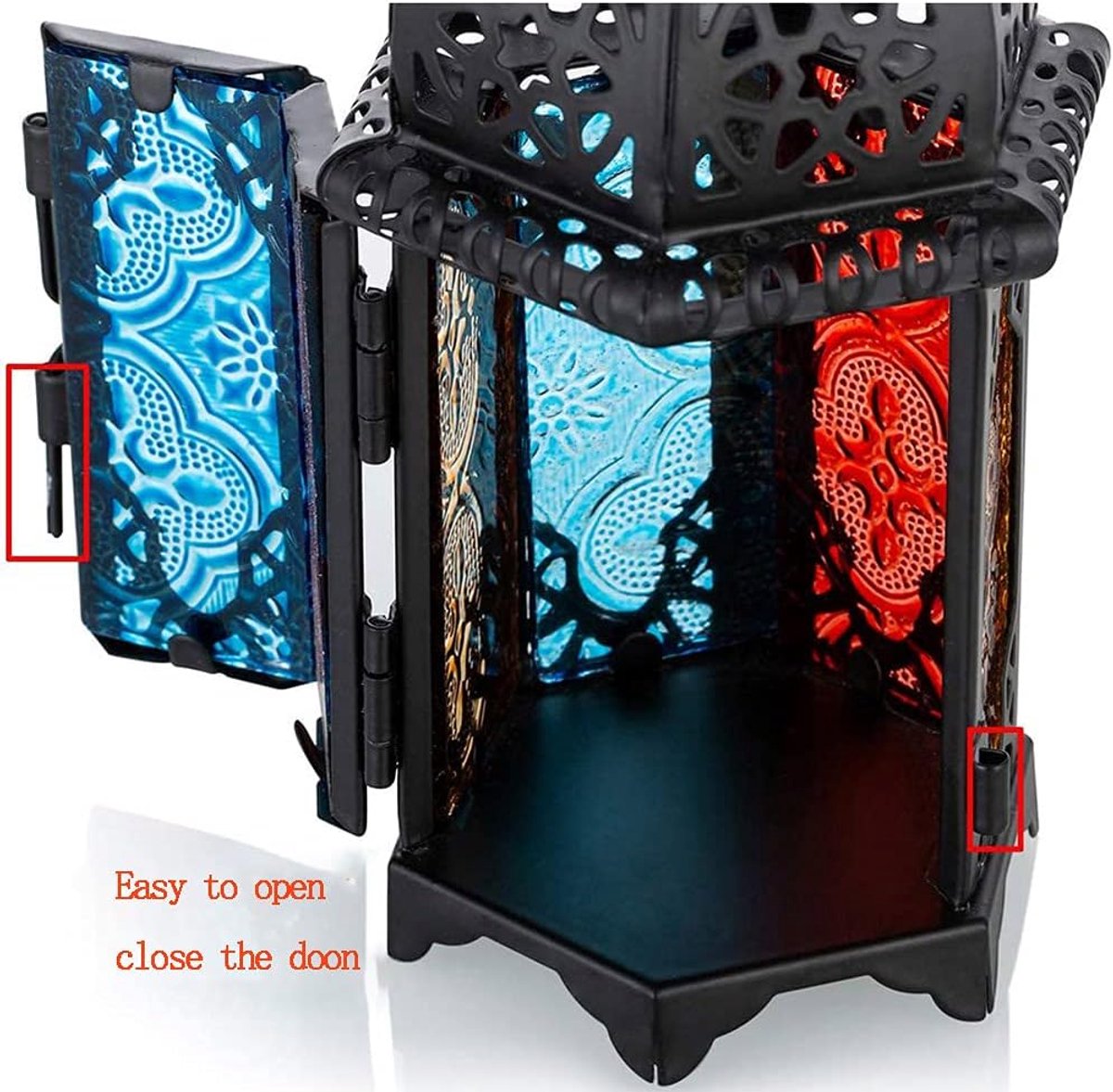 Grote kaars lantaarns - Decoratieve kandelaars - Sfeervolle decoratie - Glas-in-lood panelen - 7x16cm - Zwart