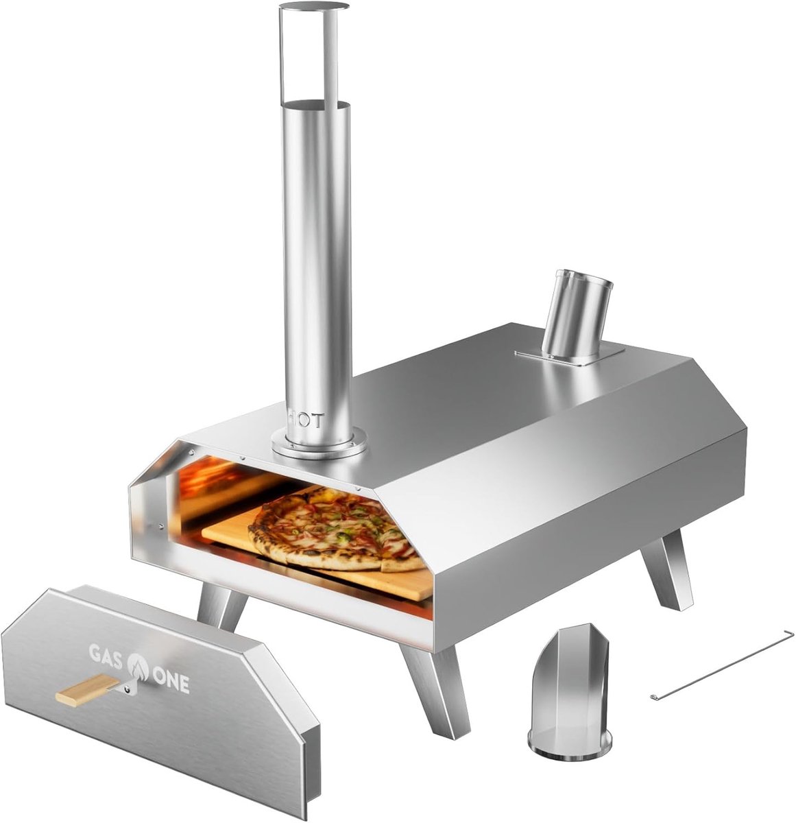 Draagbare Pizzaoven Houtpelletoven Buiten Koken Roestvrij Staal 305 cm Zilverkleurig