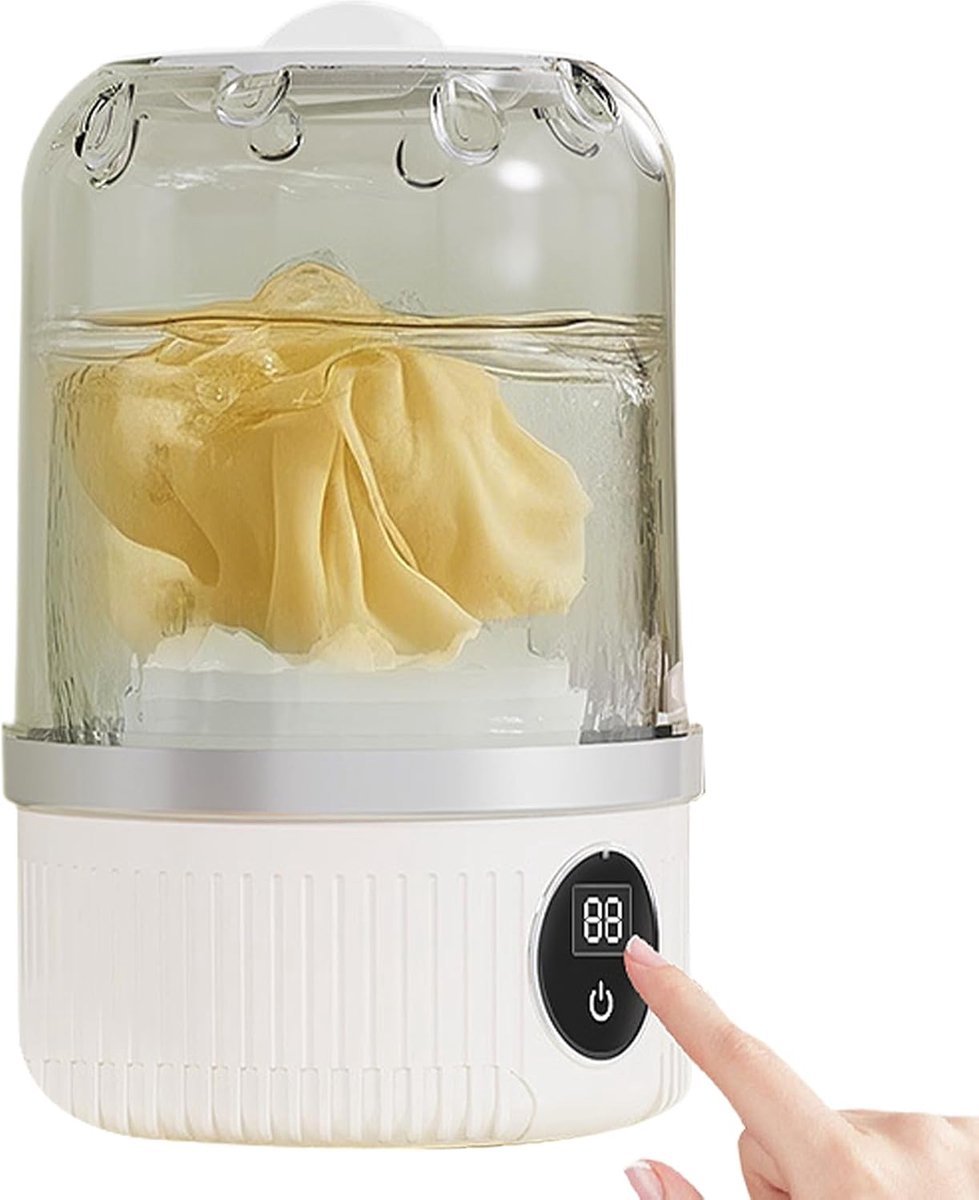Draagbare wasmachine - Mini wasautomaat - Ondergoed wassen - Draadloos en compact - 21.5 cm - Wit