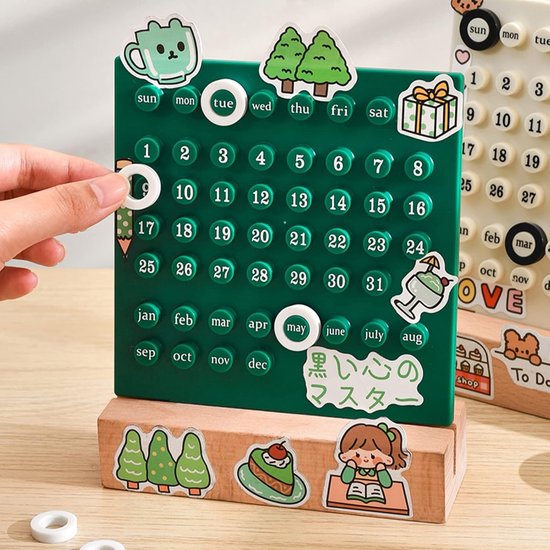 Houten Kinderkalender - Interactieve Planner - Datum Leren - DIY Ontwerp - 16 x 14 cm - Groen — afbeelding 4