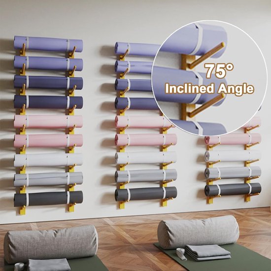 Yoga Mat Houder - Muurrek Opbergrek - Sportspullen Organiseren - Ruimtebesparend Wandmodel - Tot 3 Matten - Houtkleur — afbeelding 5