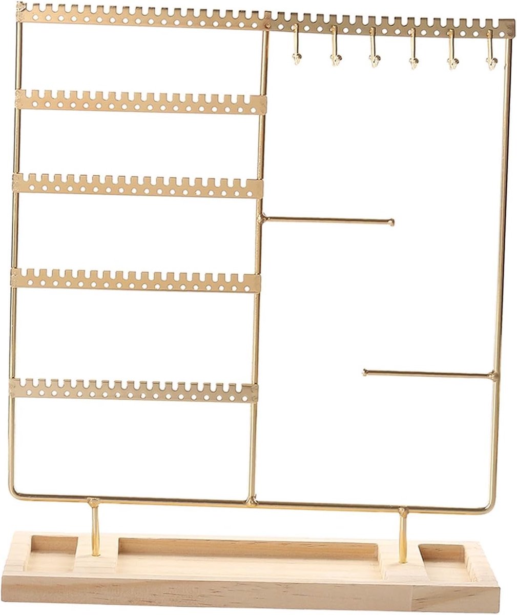 Sieradenstandaard - Sieradenrek - Sieraden opbergen - Met houten dienblad - 35x30x9.5CM - Goud