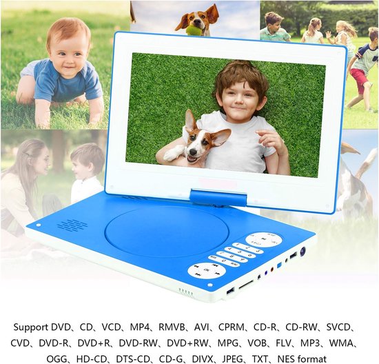 Draagbare DVD Speler - Films Kijken - Reizen Entertainment - Groot Draaibaar Scherm - 32 cm Scherm - Blauw — afbeelding 5
