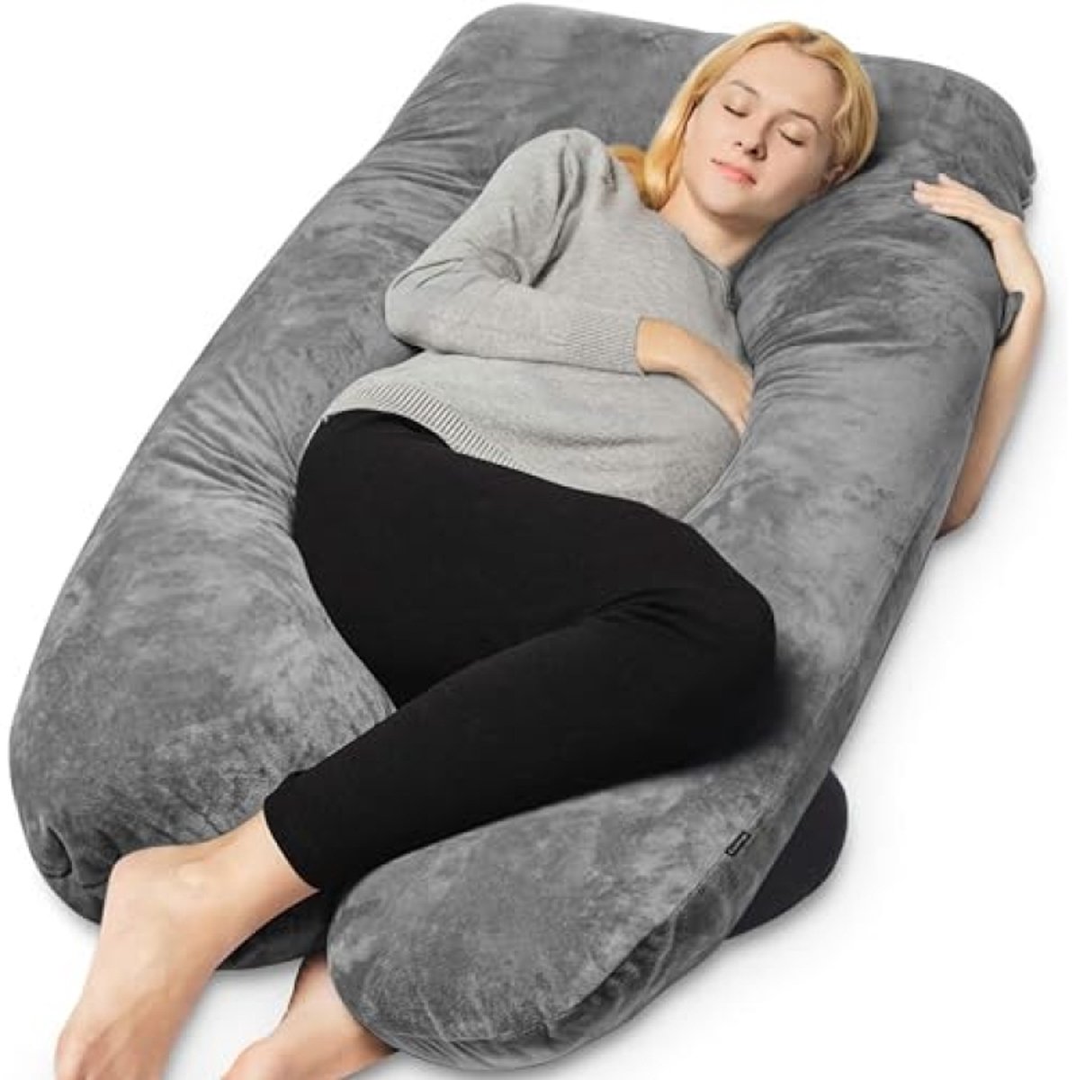 Zwangerschapskussen Zijslaapkussen U-vorm 140x80 cm met Afneembare Hoes - Body Pillow Donkergrijs