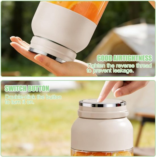 Draagbare Blender - Mixer To Go - Smoothies Maken - 38 Roestvrijstalen Messen - 1200 ml - Crèmekleurig — afbeelding 5
