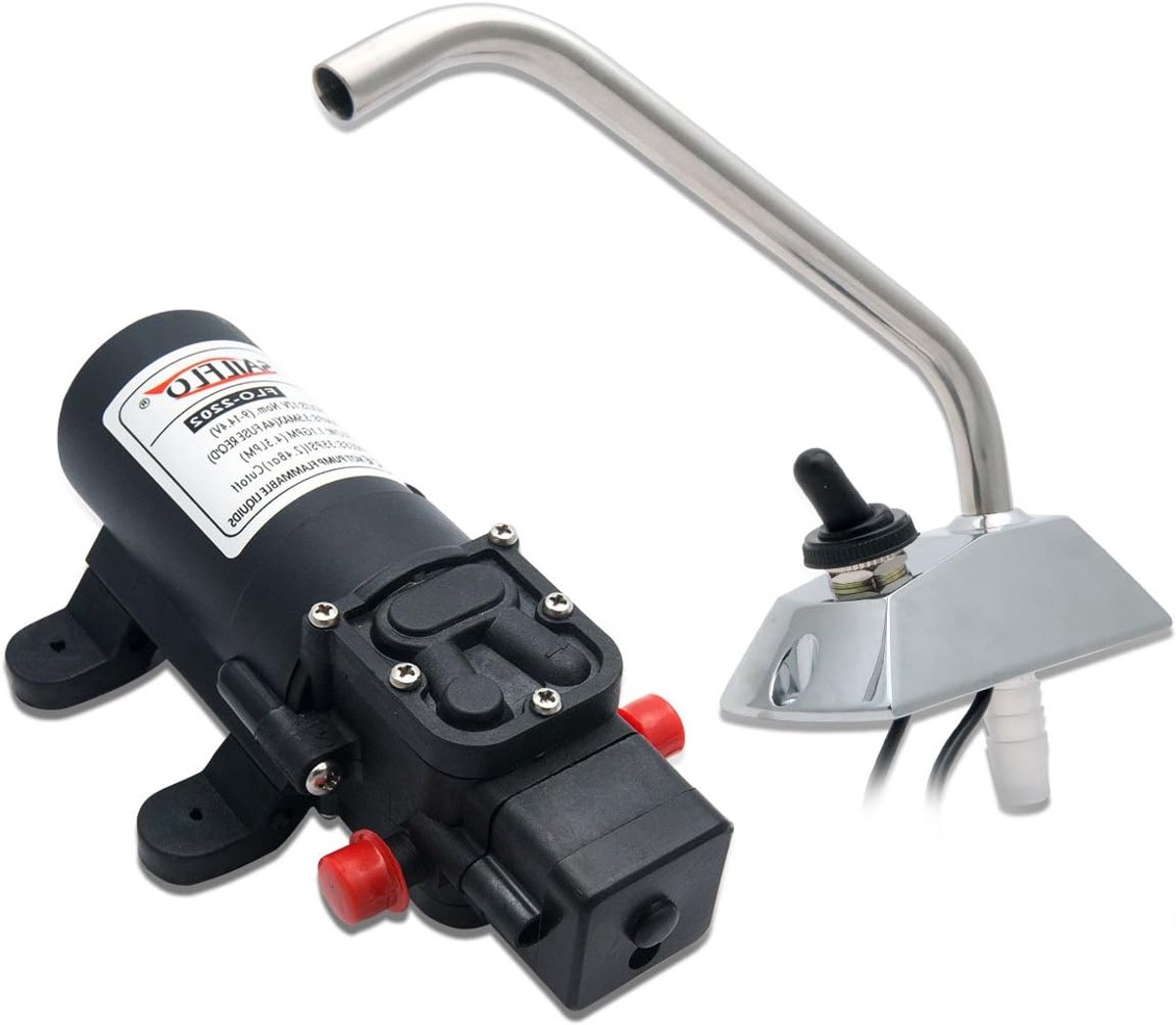 Waterpomp Set - Zelfaanzuigende Pomp - Caravan en Boot - Automatische Drukregeling - 4.3L Per Minuut - Zilver Zwart