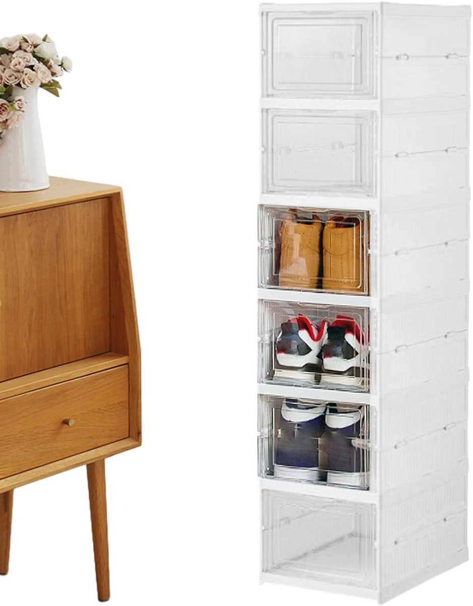 Doorzichtig Schoenenrek - Opbergdoos Schoenen - Schoenen Opbergen - Stapelbaar Ontwerp - 6 Lagen - Wit