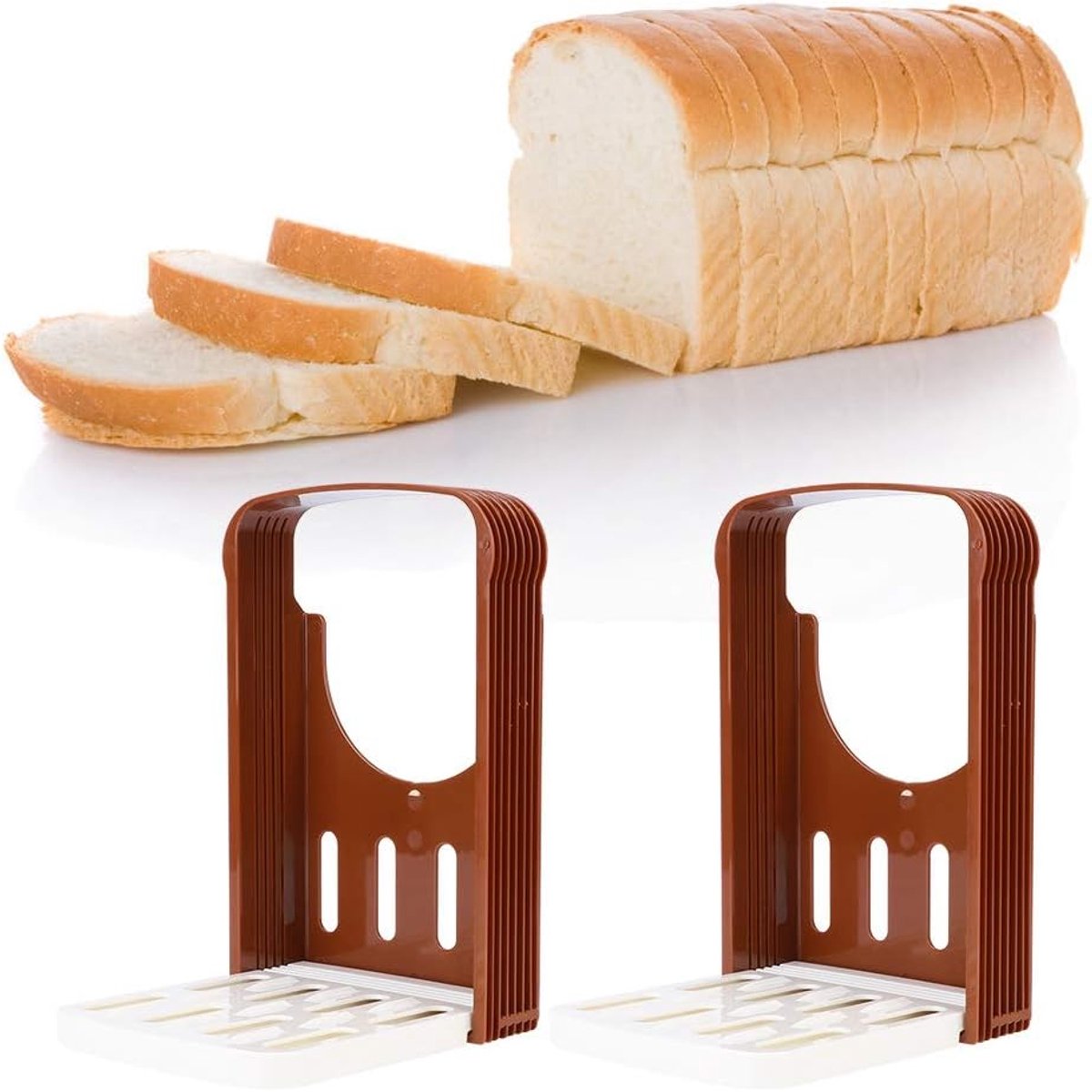 Broodsnijmachine - Broodsnijder - Gelijkmatig Snijden - Opvouwbaar Design - 2 Stuks - Koffie