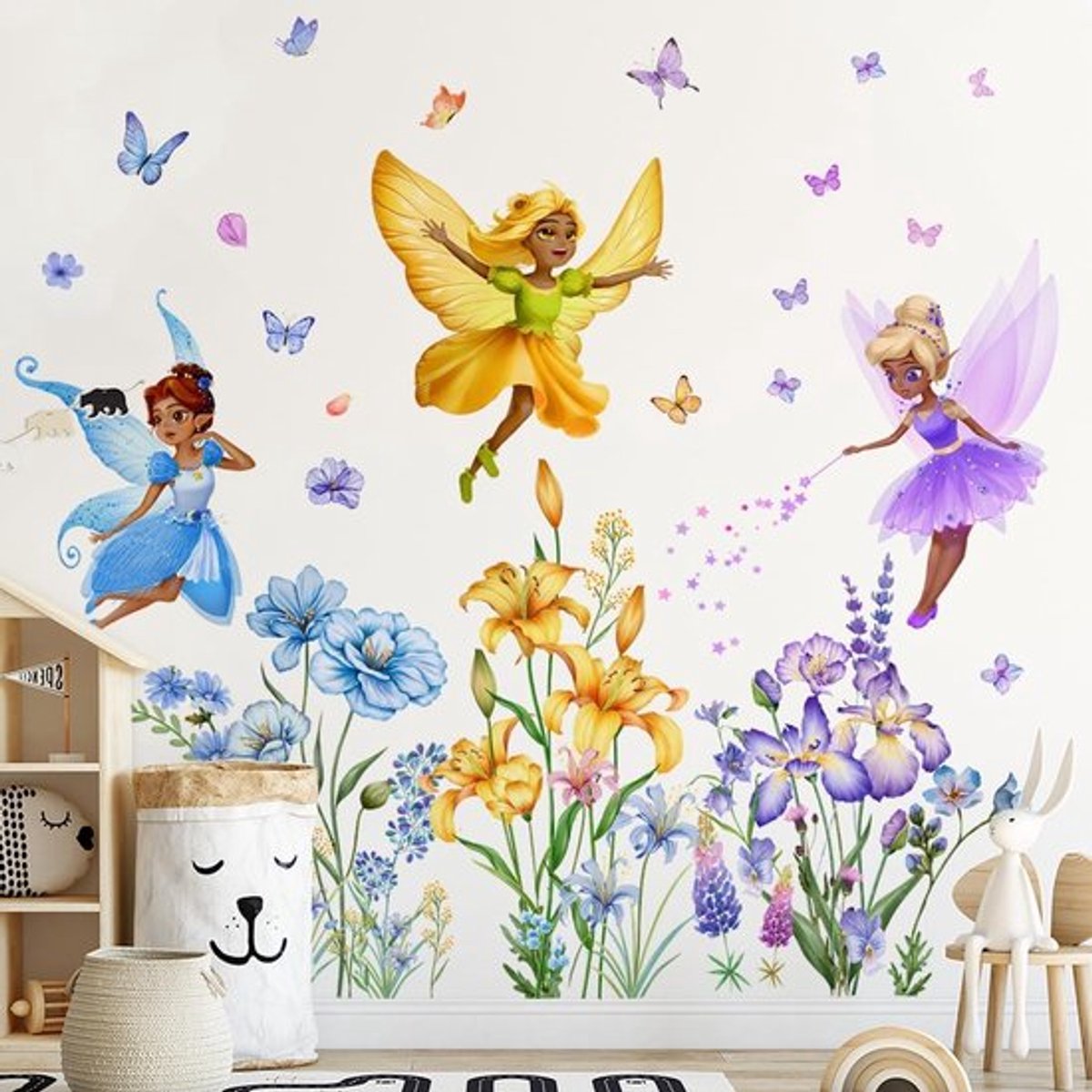 Allecto Plus - Grote Bloem Vlinder Elf Muurstickers voor Meisjes Slaapkamer